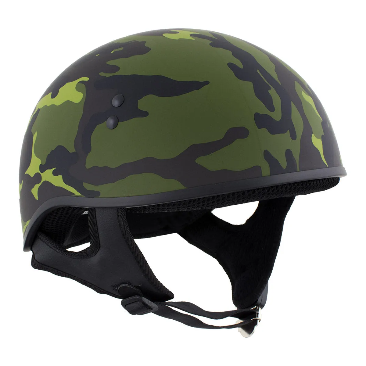 Hot Leathers HLD1049 'Camo Matte' Matte Green Motorcycle DOT Skull Cap Helmet