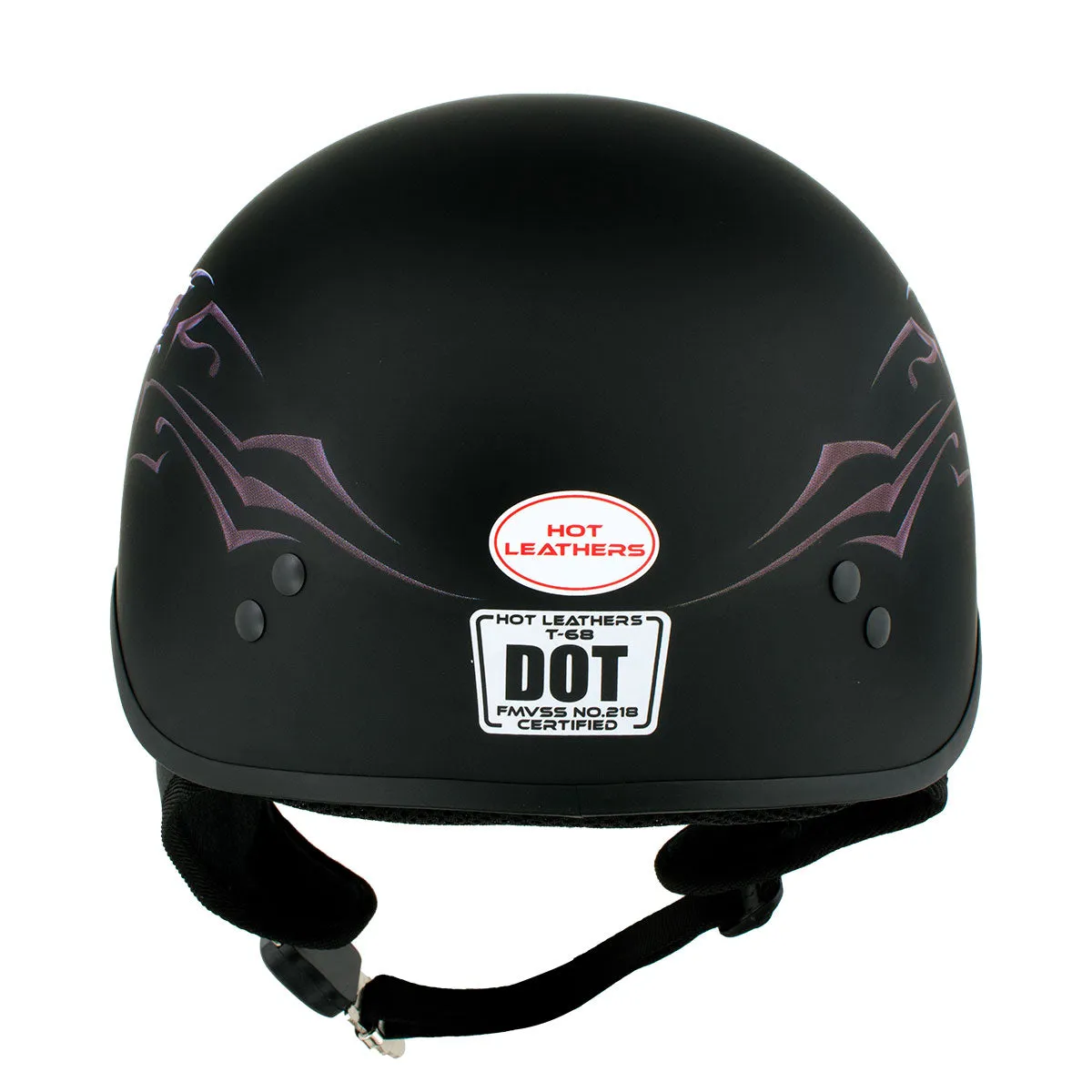 Hot Leathers HLD1052 DOT Skull Cap Half Helmet - Flat Black with Purple Butterfly Design for Men and Women Bikers