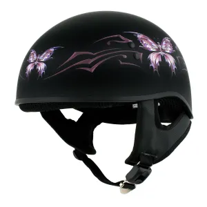 Hot Leathers HLD1052 'New Purple Butterfly' Flat Black Motorcycle DOT Skull Cap Helmet