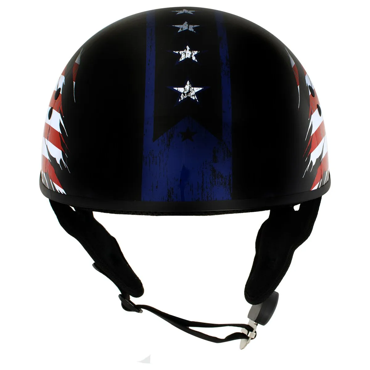 Hot Leathers T68 'American Flag' Advanced DOT Black Glossy Motorcycle Skull Cap Half Helmet