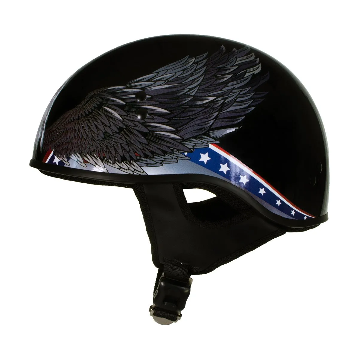 Hot Leathers T68 'Eagle' Black Advanced DOT Motorcycle Skull Cap Helmet