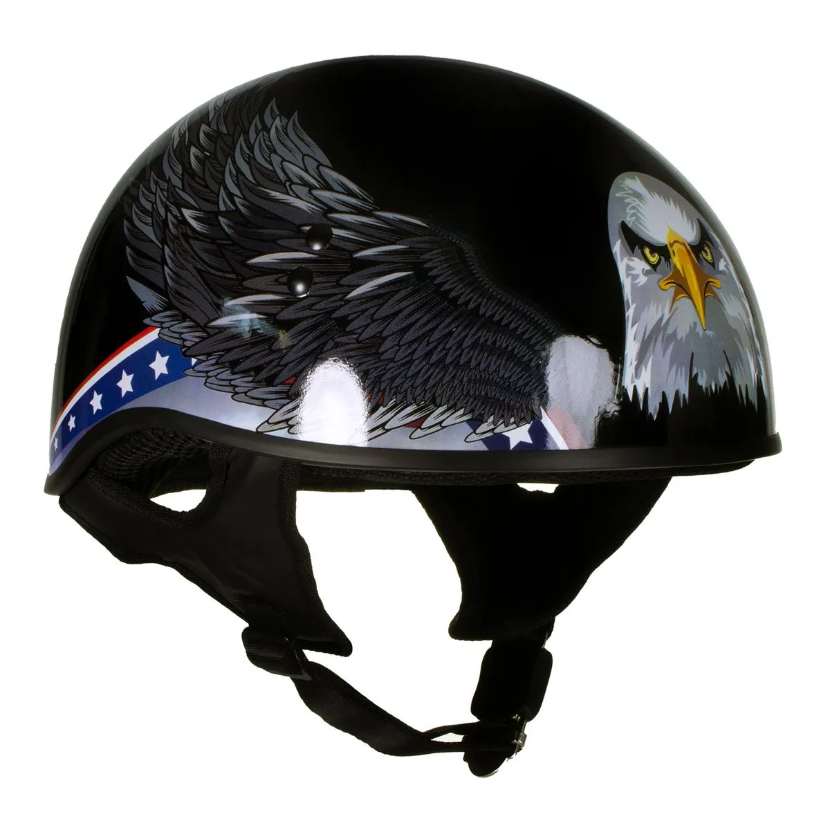 Hot Leathers T68 'Eagle' Black Advanced DOT Motorcycle Skull Cap Helmet