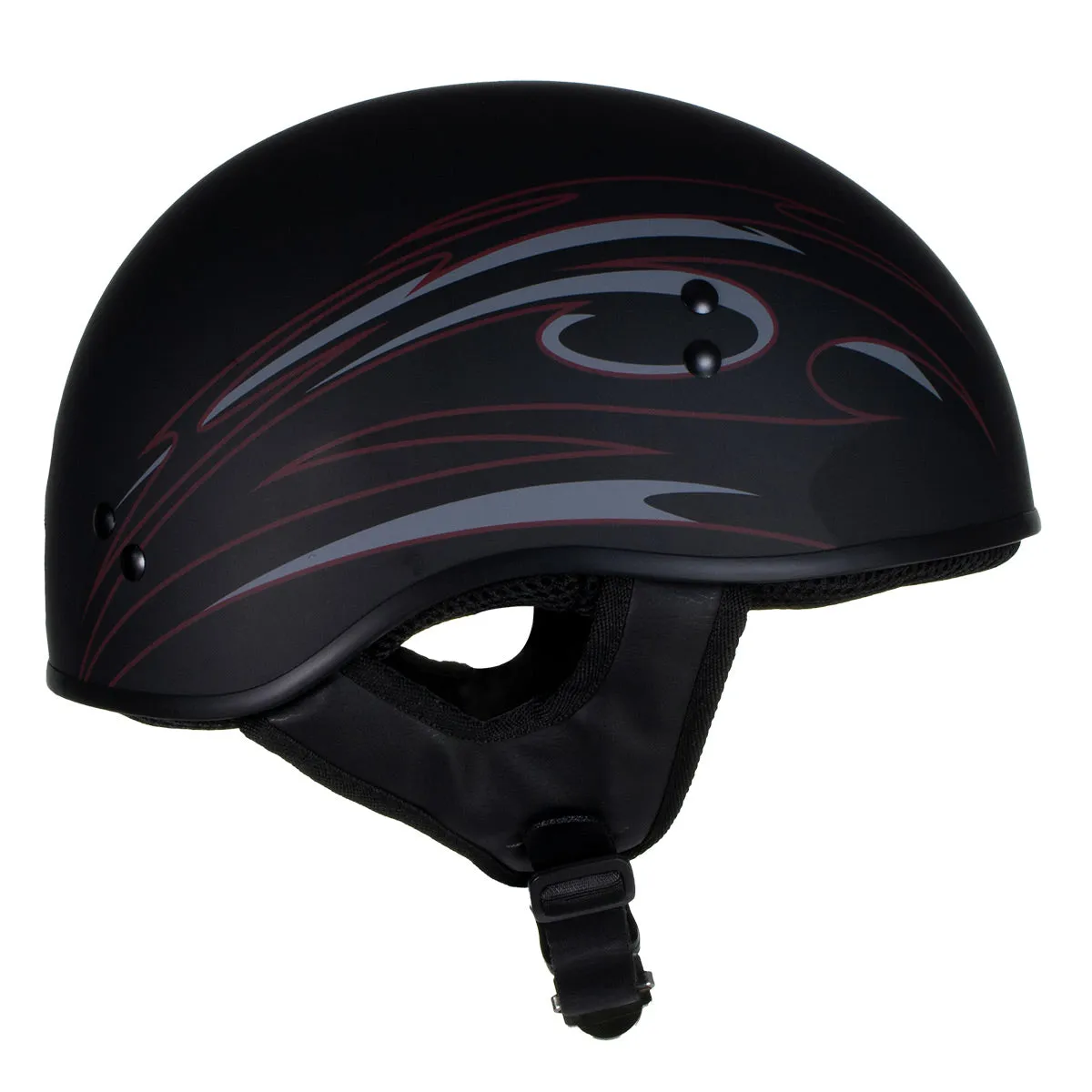 Hot Leathers T68 'Tribal Black' Advanced DOT Approved Motorcycle Skull Cap Half Helmet for Men and Women Biker