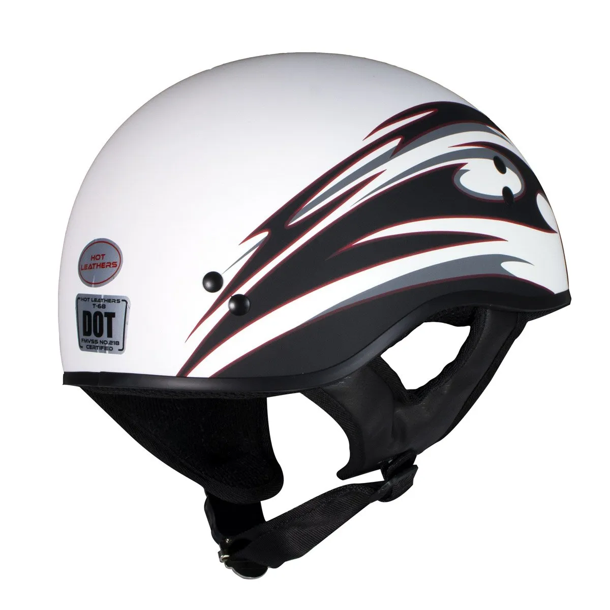 Hot Leathers T68 'Tribal White' Advanced DOT Motorcycle Skull Cap Helmet