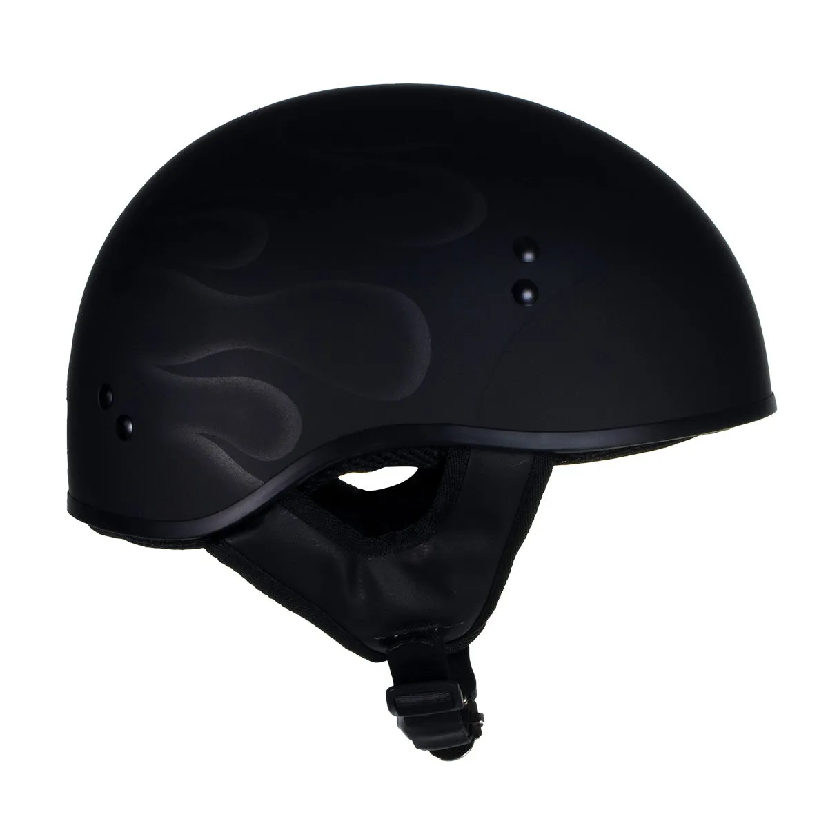 Hot Leathers T68 'Type-1' Flat Black Flames Motorcycle DOT Approved Skull Cap Half Helmet for Men and Women Biker