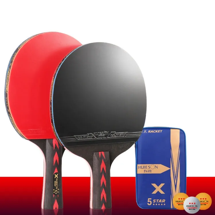 HUIESON HS-CPPX5 Five Stars Carbon Fiber Double-sided Reverse Adhesive Table Tennis Training Racket Set, Specification: Hand-shake Grip Racket