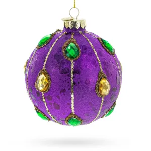 Jeweled-accent Purple Ball - Elegant Blown Glass Ball Christmas Ornament