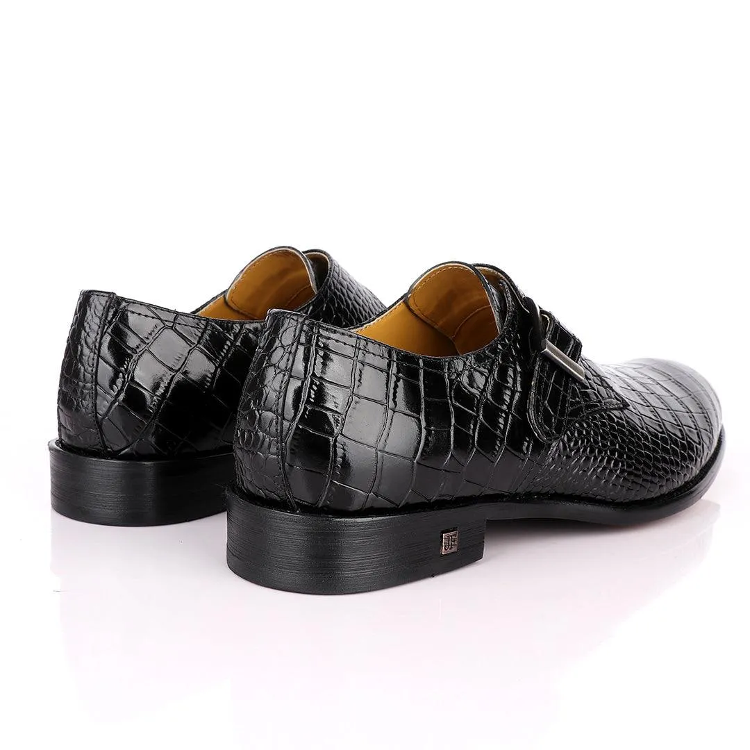 John Foster Crocodile Skin Black Leather Shoe