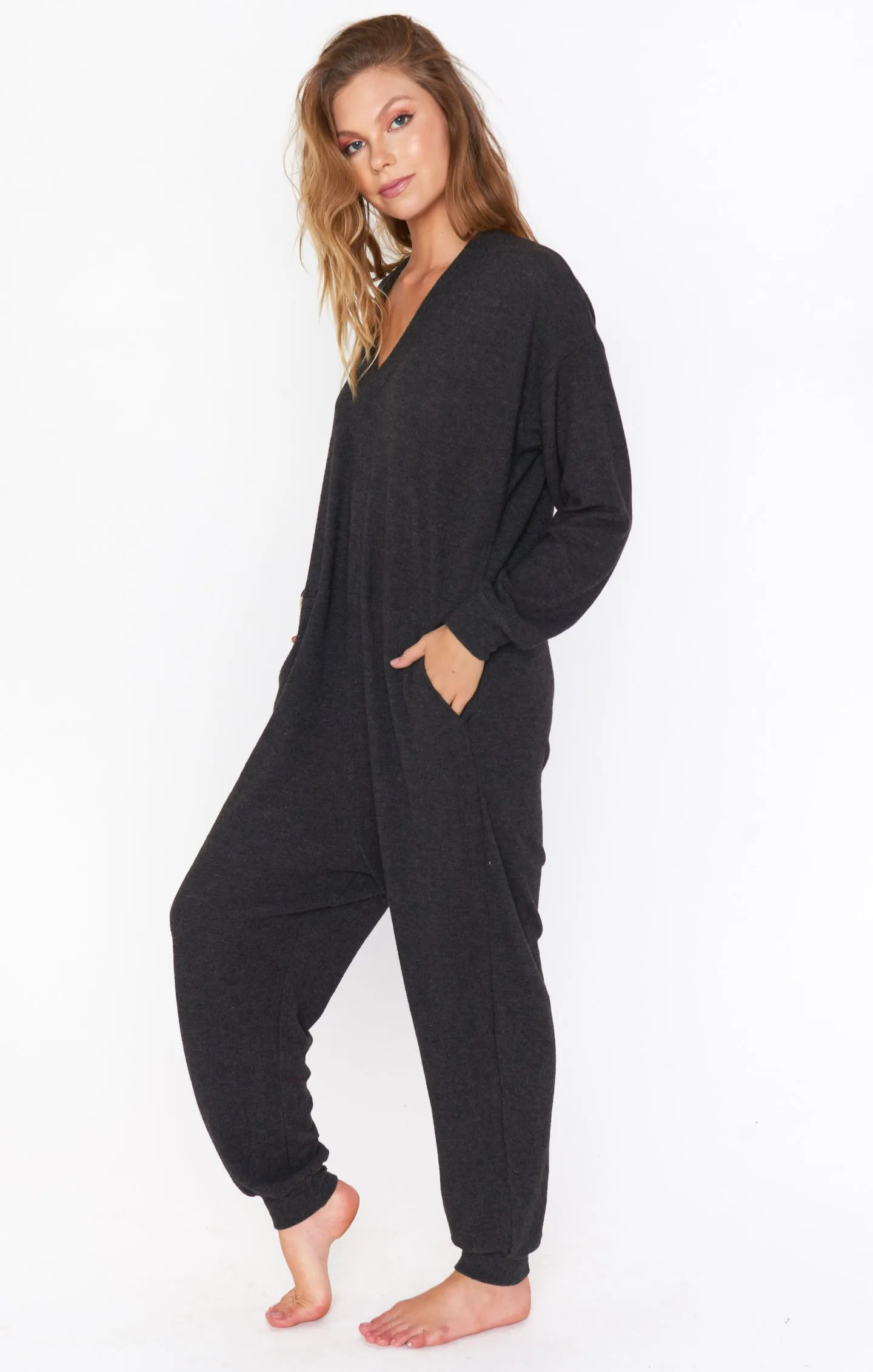 Jules Jumpsuit ~ Charcoal Brushed Hacci