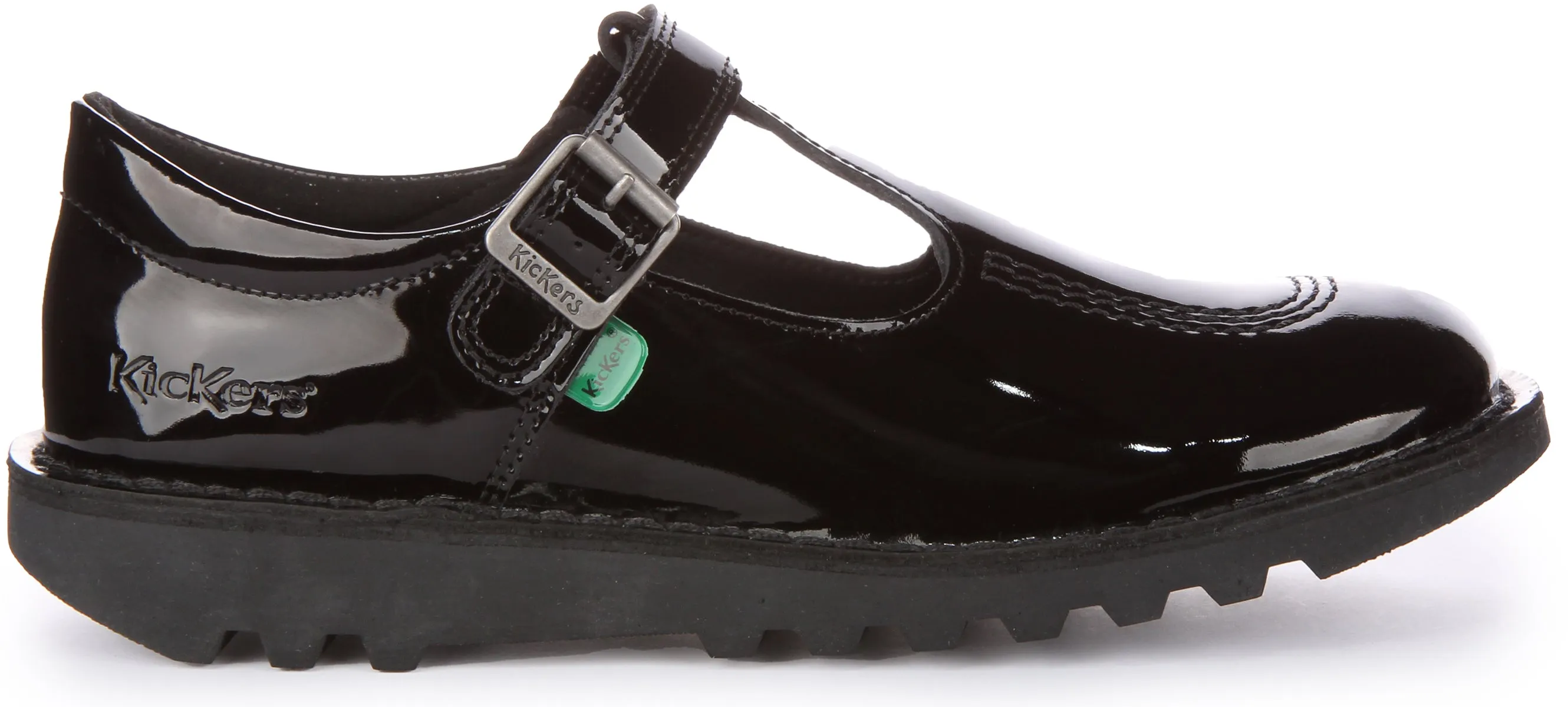 Kickers Kick T Bar Velcro In Black Patent For Youth