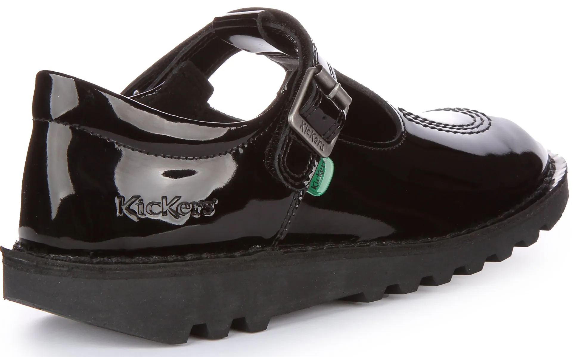 Kickers Kick T Bar Velcro In Black Patent For Youth