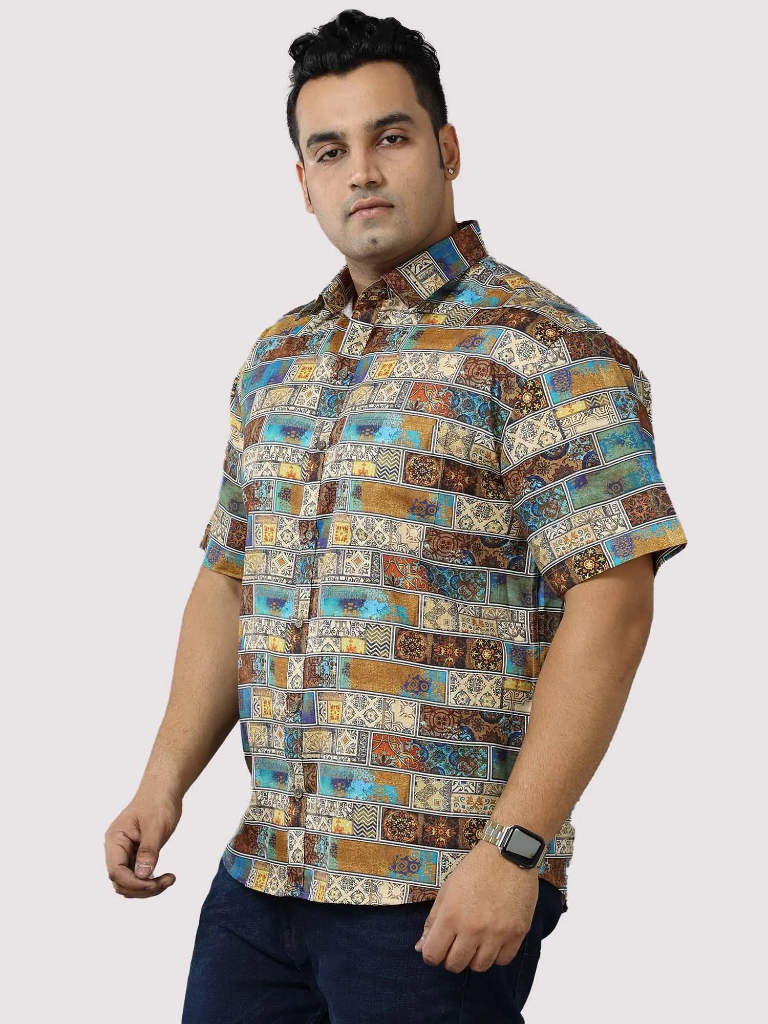 King Mens Printed Casual Half Shirt Men's Plus Size