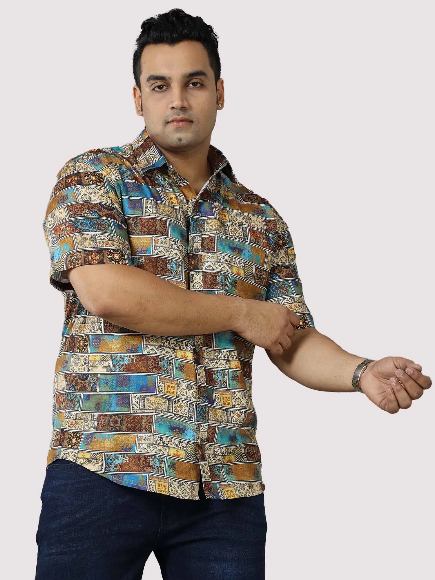 King Mens Printed Casual Half Shirt Men's Plus Size