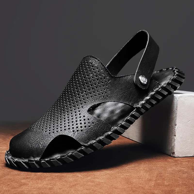 kkboxly kkboxly Men Genuine Leather Two-Ways Closed Toe Breathable Leisure Sandals