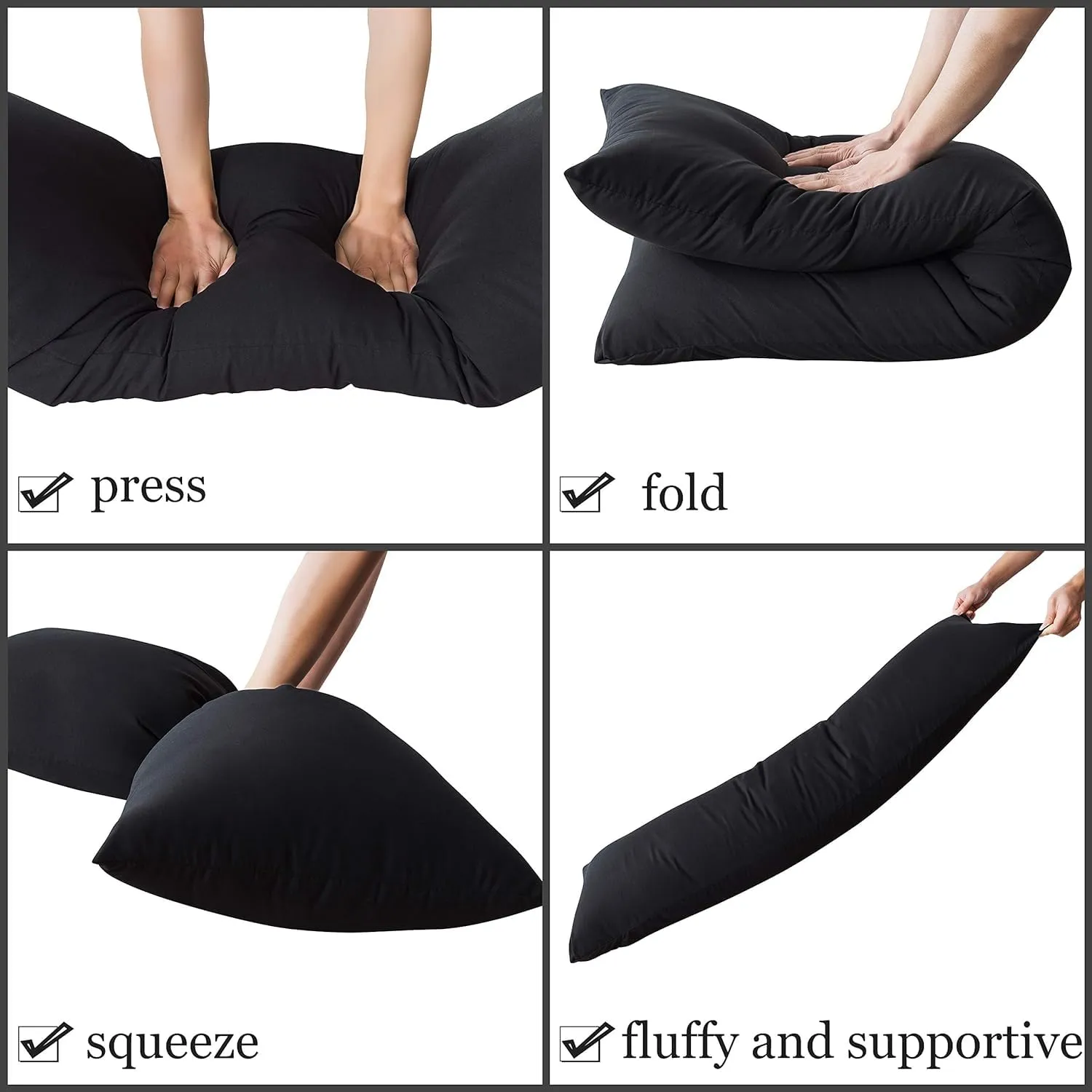 Large Body Pillow Insert- Breathable Full Body Pillow for Side Sleeper - Soft Long Bed Pillow for Adults - 20 x 54 inch (Black)