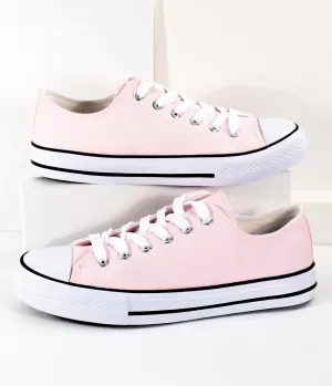 Light Pink Lace Up Canvas Sneakers