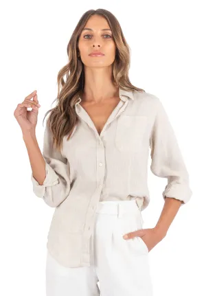 Lina Sand Melange Slim-Fit Linen Shirt