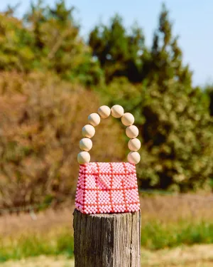 <b>TOOS</b><br>wood ball handbag (pink checked)