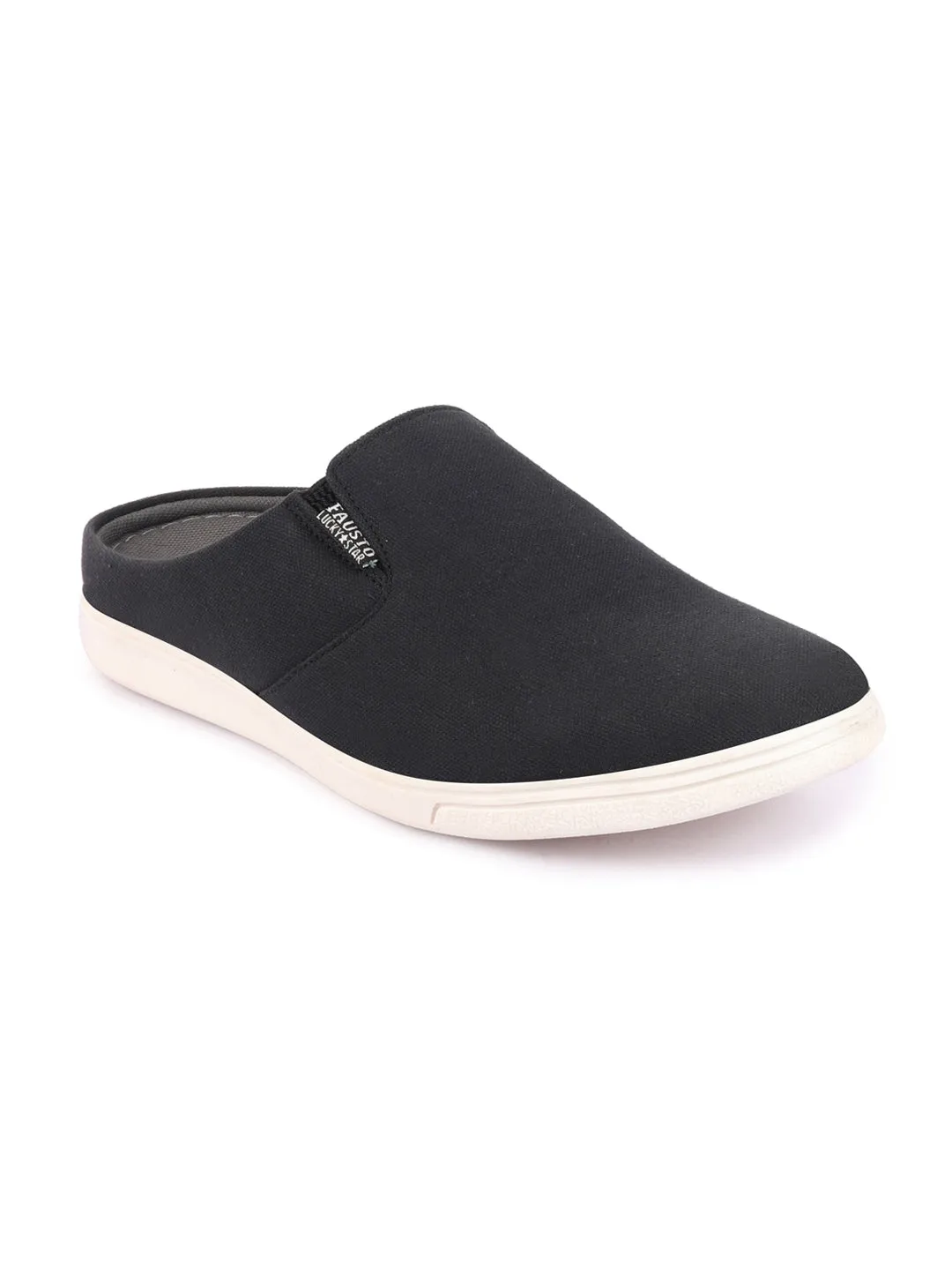 Men Black Casual Back Open Canvas Stylish Slip On Shoes