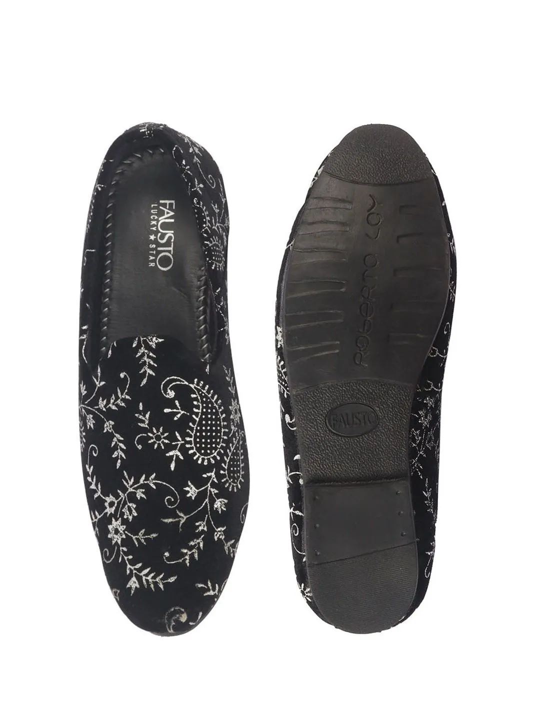 Men Black Floral Embroidered Velvet Ethnic Sip On Loafers for Wedding|Slip On Shoes|Festive Kurta Slip On Shoes