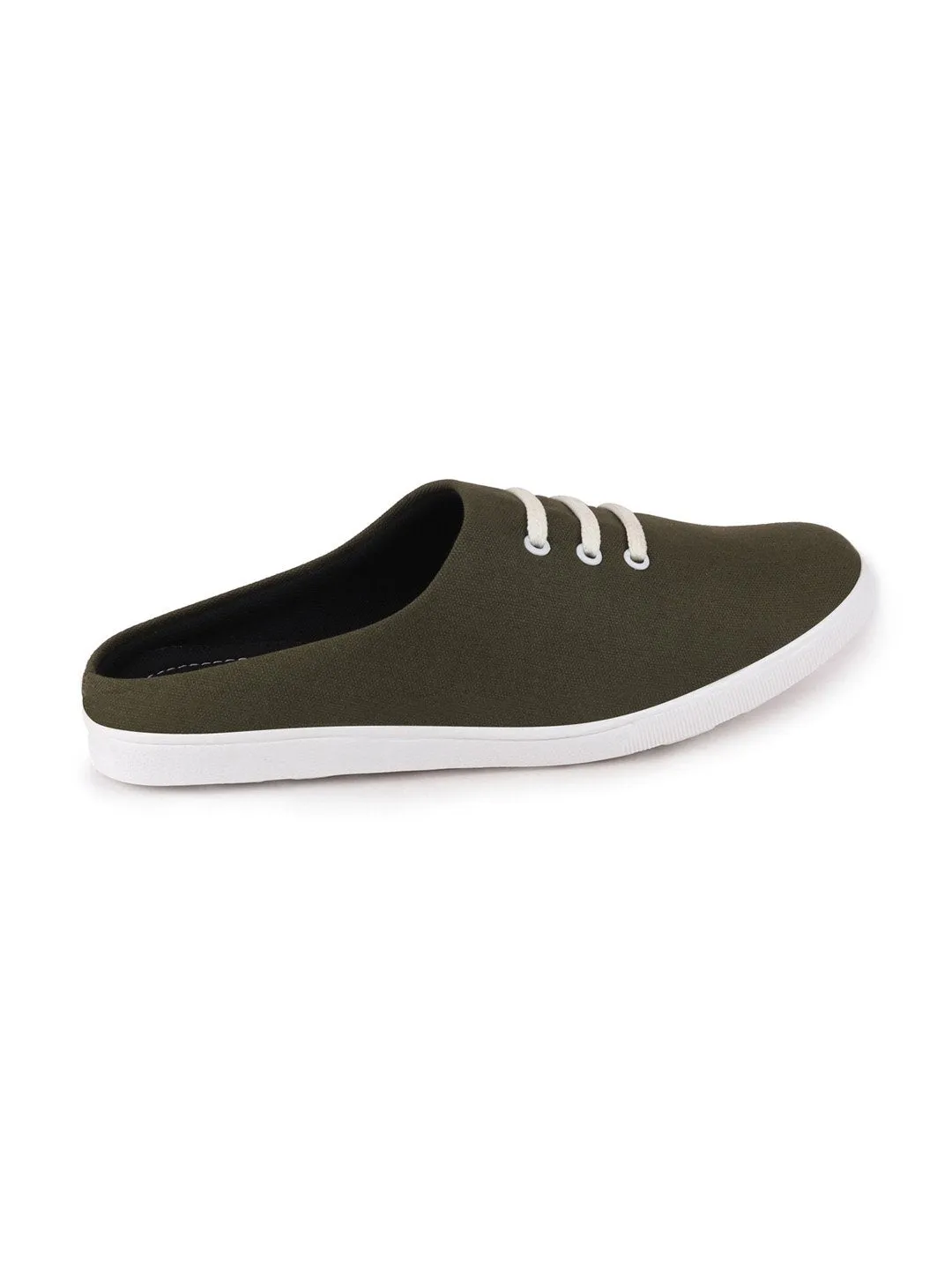 Men Olive Green Casual Canvas Slip-On Shoes