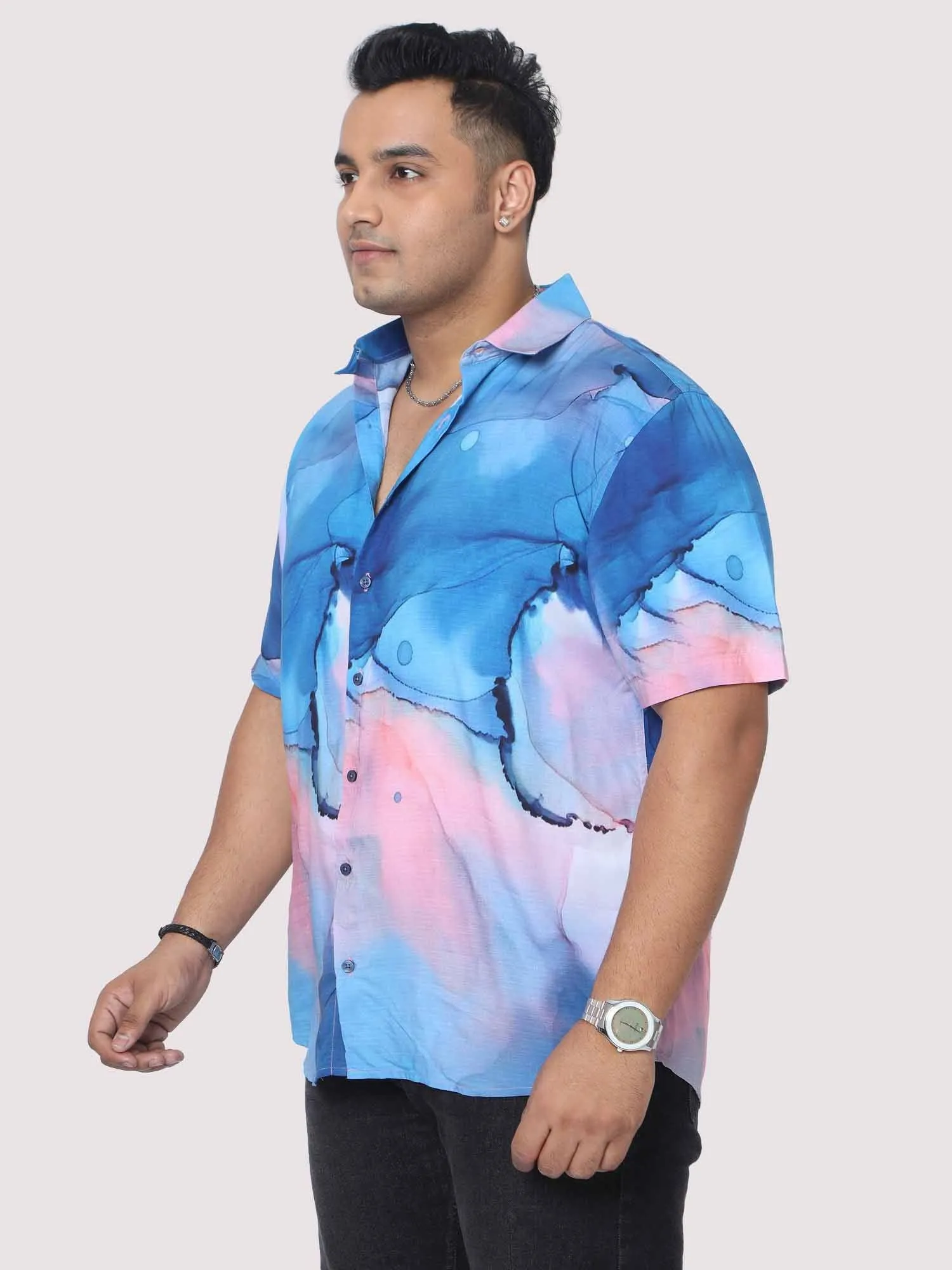 Men Plus Size Horizon Digital Printed Half Shirt