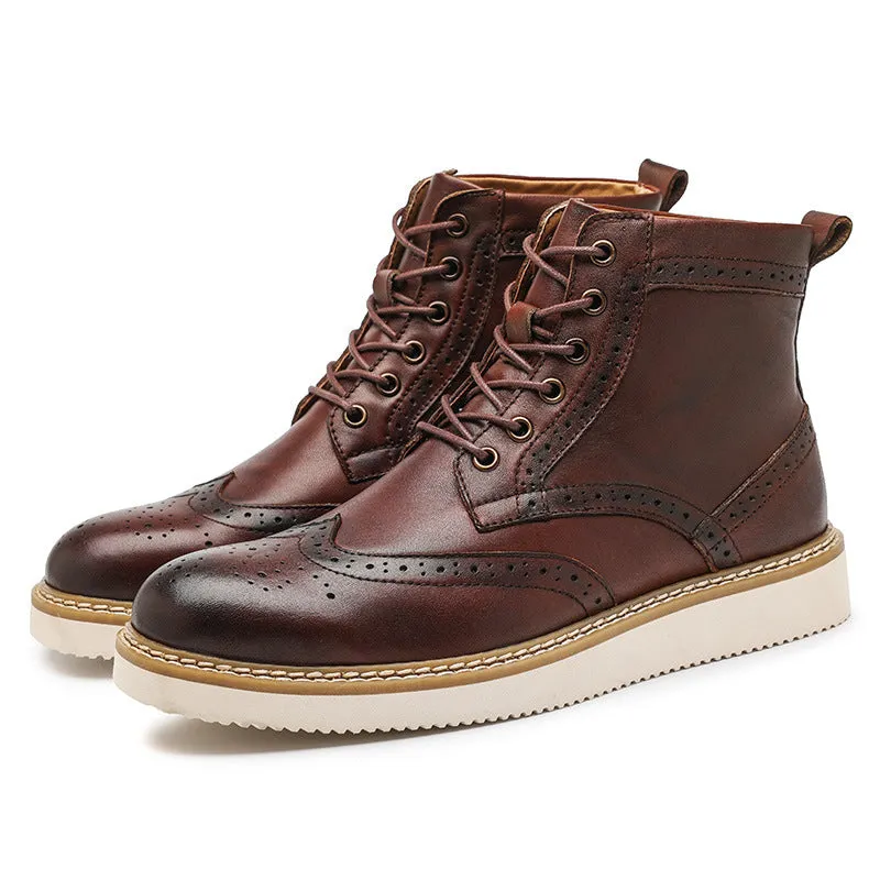 Men Retro Polished Carve Cowhide Leather Boots