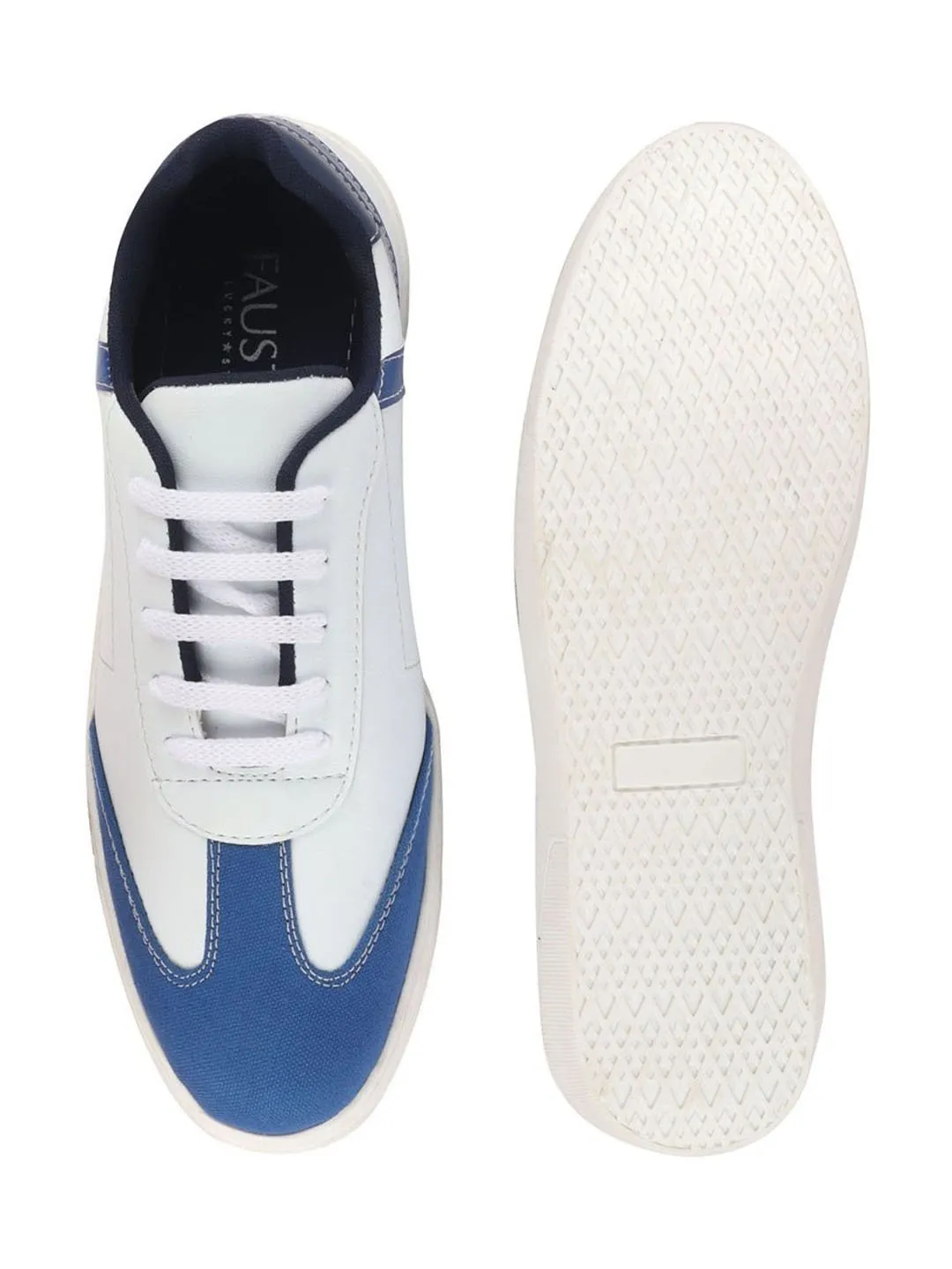 Men White/Navy Blue Lace Up Classic Sneakers