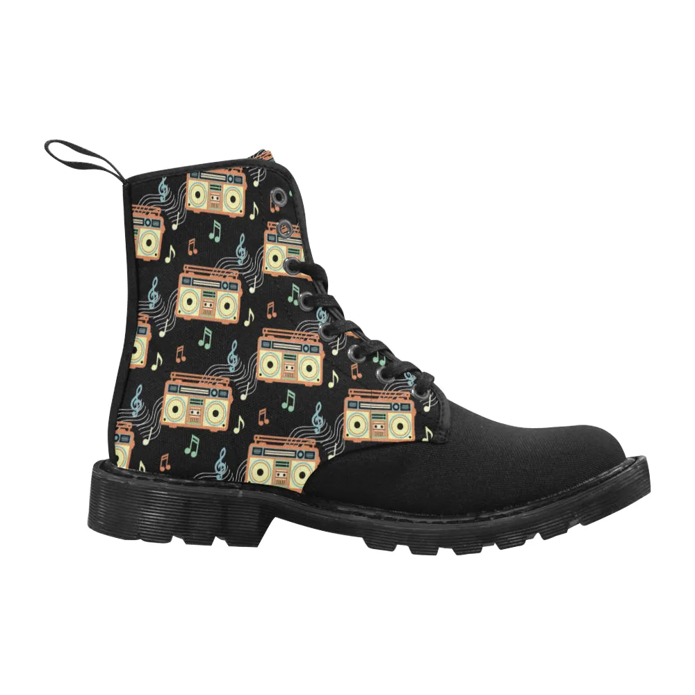 Men's Retro Radio Casual Print Canvas Boots