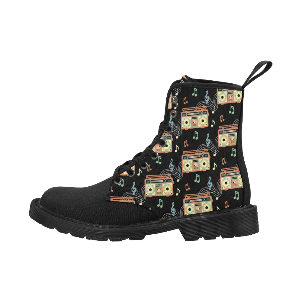 Men's Retro Radio Casual Print Canvas Boots