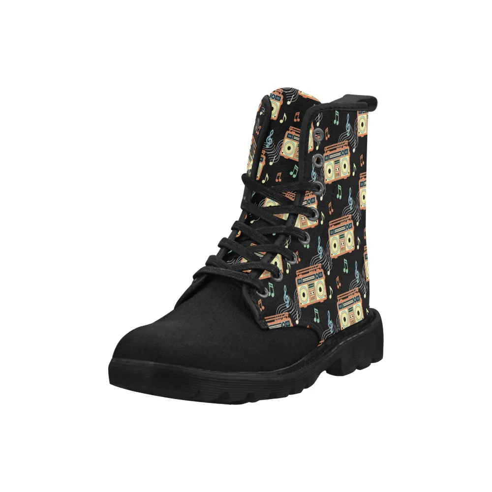 Men's Retro Radio Casual Print Canvas Boots