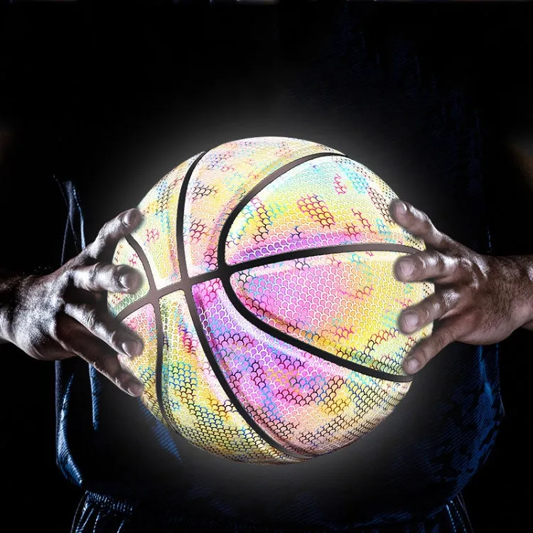 MILACHIC Number 7 Holographic Reflective Basketball Visible at Night Rainbow Star Basketball(Pretty Moon White Square 6722)