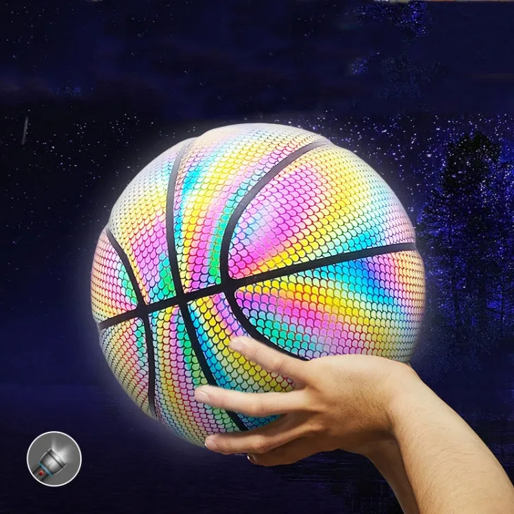 MILACHIC Number 7 Holographic Reflective Basketball Visible at Night Rainbow Star Basketball(Pretty Moon White Square 6722)