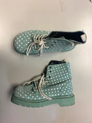 Mint & white polka dot suede boots, Anarchic, Size 7