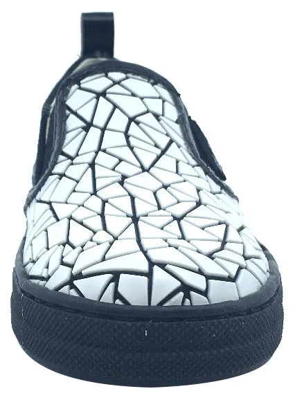 Naturino Girl's & Boy's Black and White Crackle Canvas Slip On Low Top Casual Sneaker Shoe