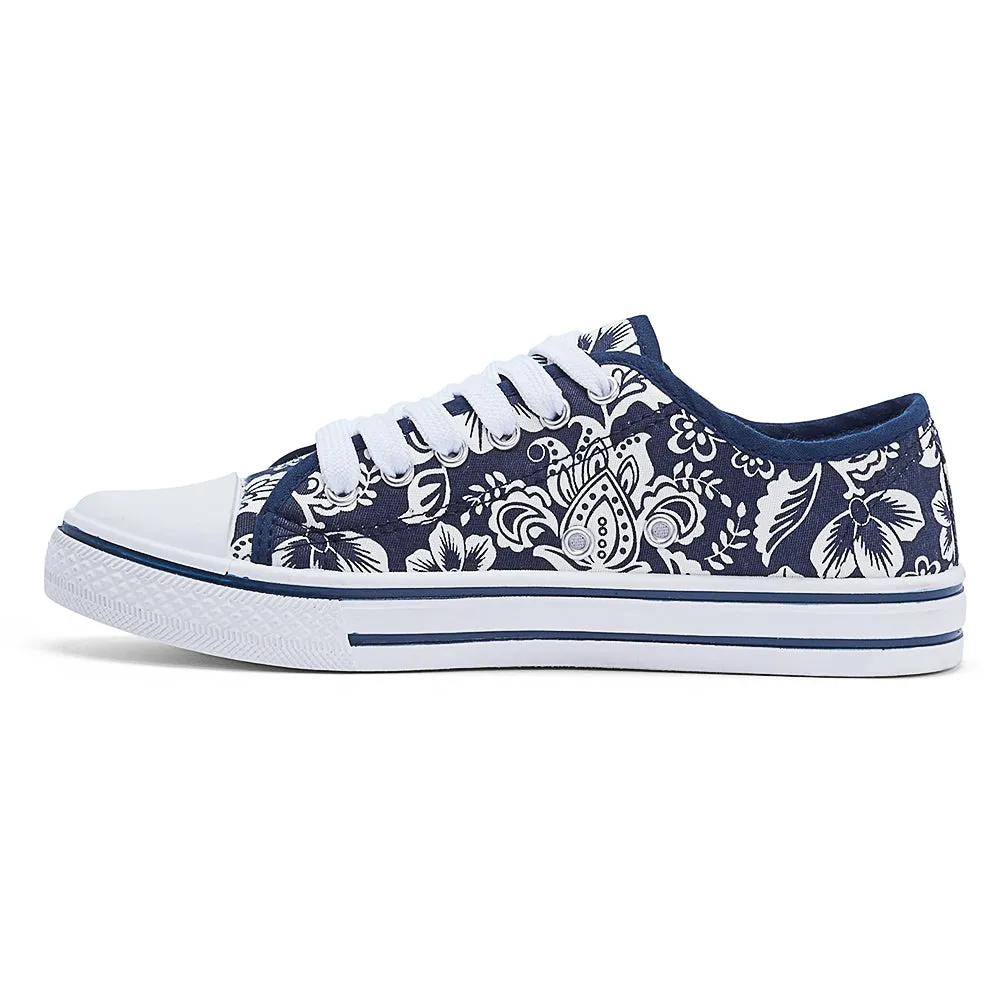 Navy Flower Flat Casual Lace Up Sneaker