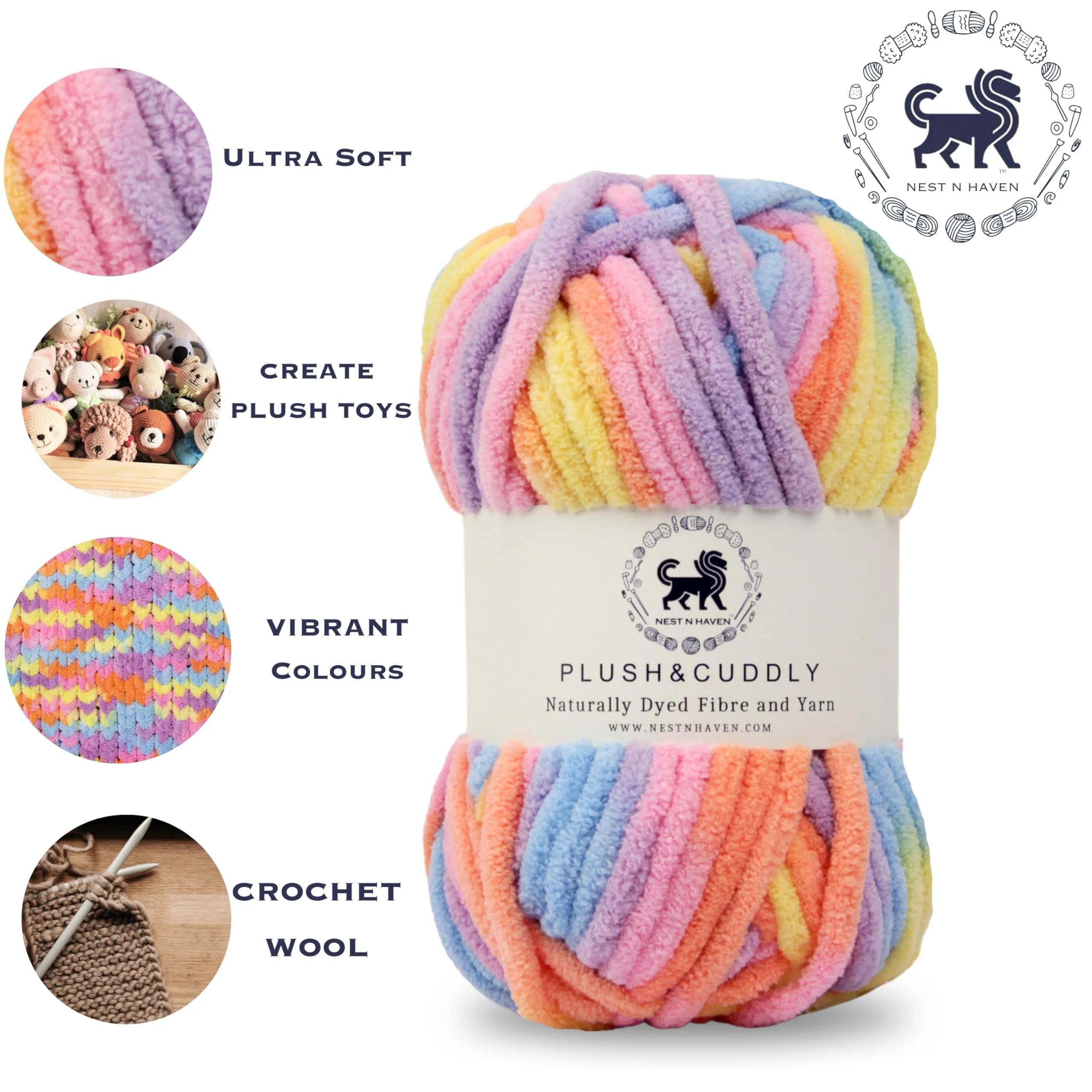 NESTNHAVEN, Plush & Cuddly, Chenille Yarn Supersoft Knitting Wool Ball, (1 Ball/100 Gram Each) Multi Colour Ball Suitable for Craft, Babywear, Baby Blankets, 5 Bulky, Shade no - NNHB024