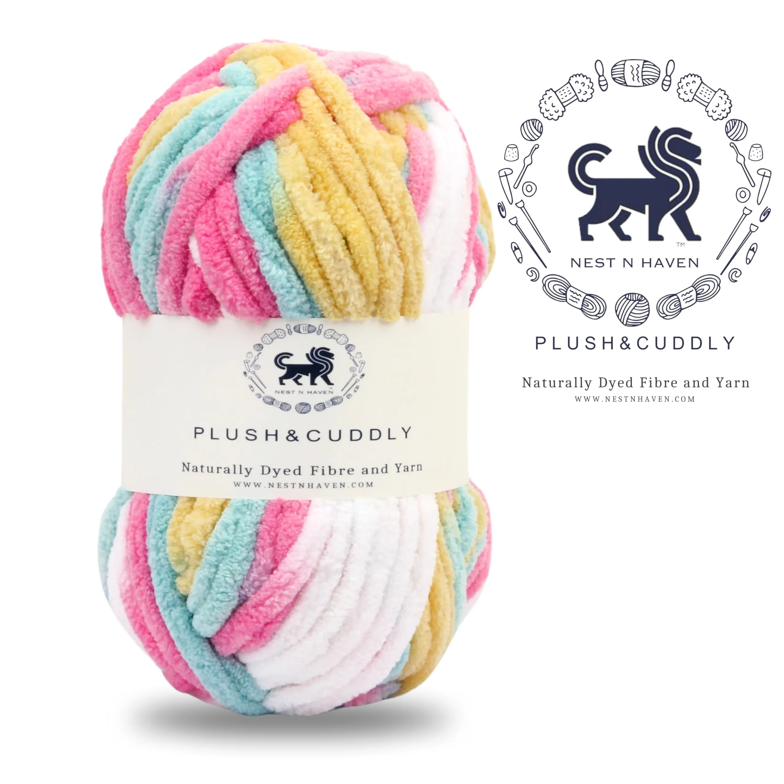 NESTNHAVEN, Plush & Cuddly, Chenille Yarn Supersoft Knitting Wool Ball, 200 Grams (2Balls / 100 Gram Each) Multi Colour Ball Suitable for Craft, Babywear, Baby Blankets, 5 Bulky, Shade no - NNHB008