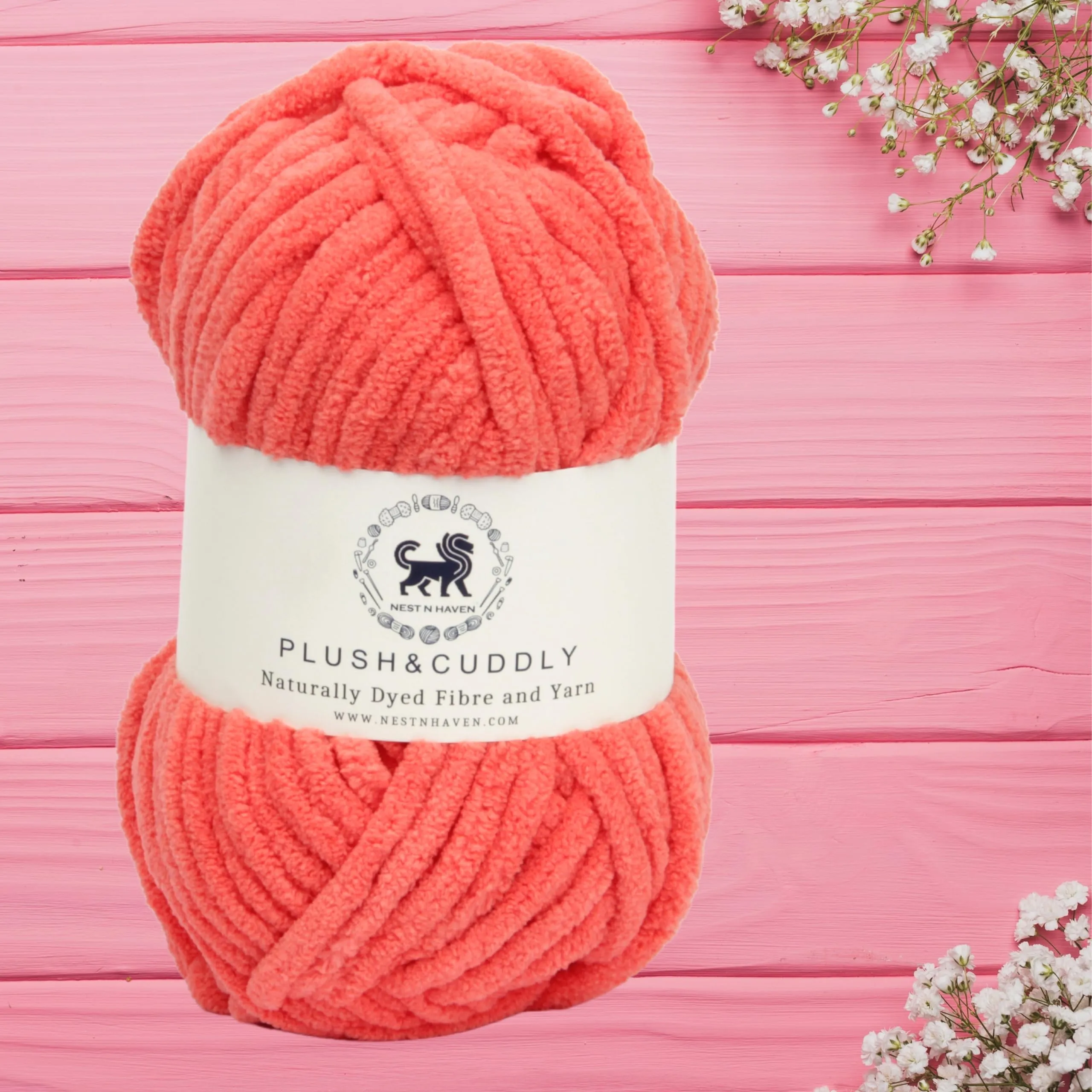 NESTNHAVEN, Wool, Plush & Cuddly, Chenille Yarn Supersoft Hand Knitting Wool Ball, (1 Ball/100 Gram Each) Ball Suitable for Craft, Babywear, Baby Blankets, 5 Bulky, Shade no - NNHB061 (Coral)