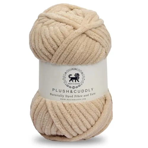 NESTNHAVEN, Wool, Plush & Cuddly, Chenille Yarn Supersoft Hand Knitting Wool Ball, (1 Ball/100 Gram Each) Ball Suitable for Craft, Babywear, Baby Blankets, 5 Bulky, Shade no - NNHB062 (Beige)