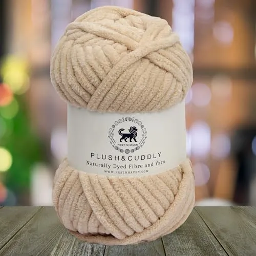 NESTNHAVEN, Wool, Plush & Cuddly, Chenille Yarn Supersoft Hand Knitting Wool Ball, (1 Ball/100 Gram Each) Ball Suitable for Craft, Babywear, Baby Blankets, 5 Bulky, Shade no - NNHB062 (Beige)