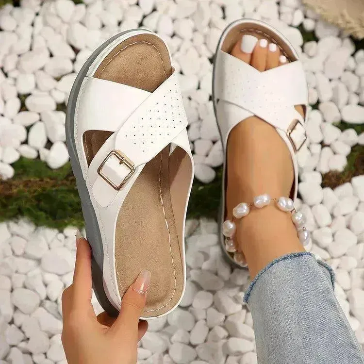 New Buckle Cross-design Slippers Summer Wedges Sandals Fashion Women's Beach Shoes