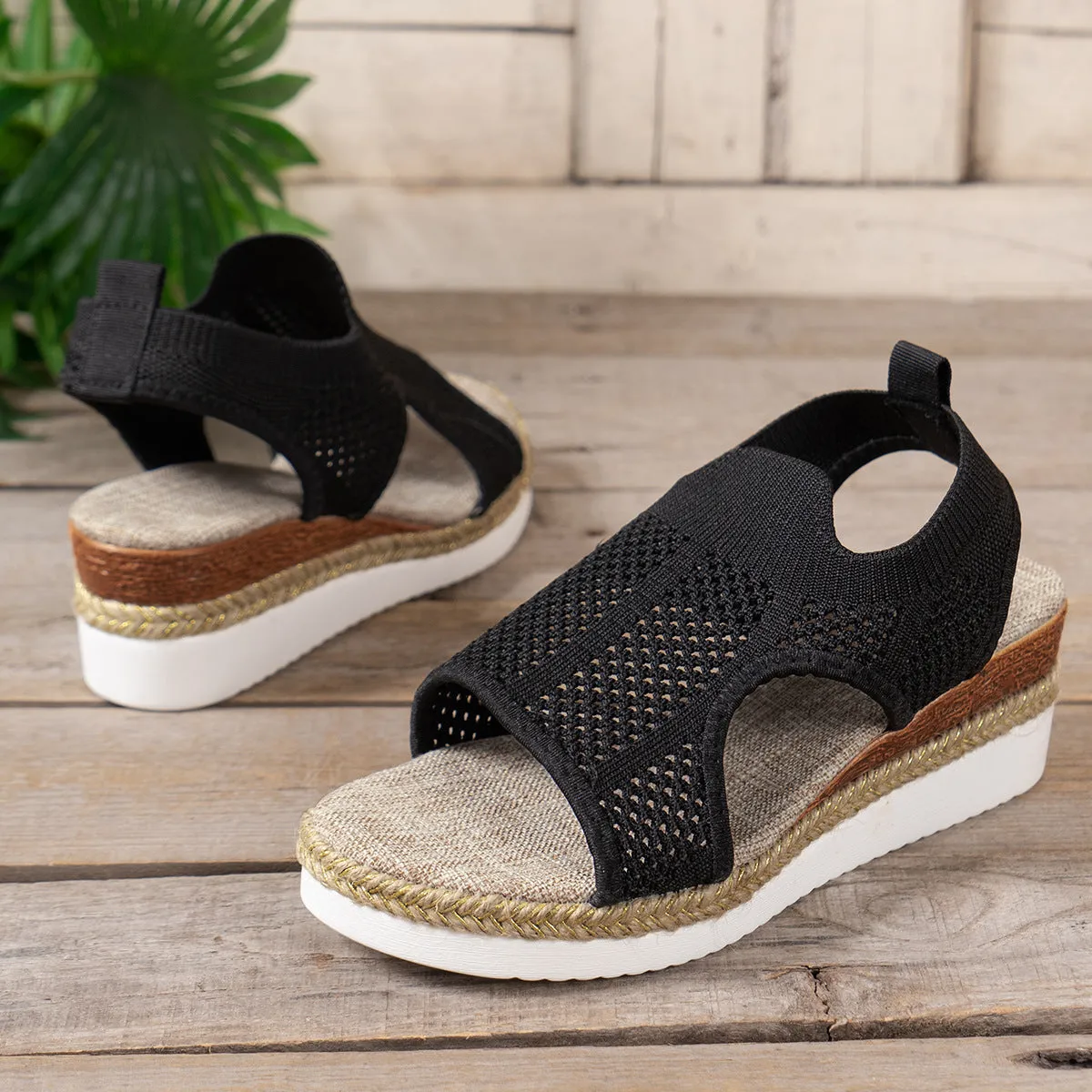 New Hollow Wedges Sandals Summer Fly Woven Breathable Mesh Shoes For Women Peep-Toe Sandals