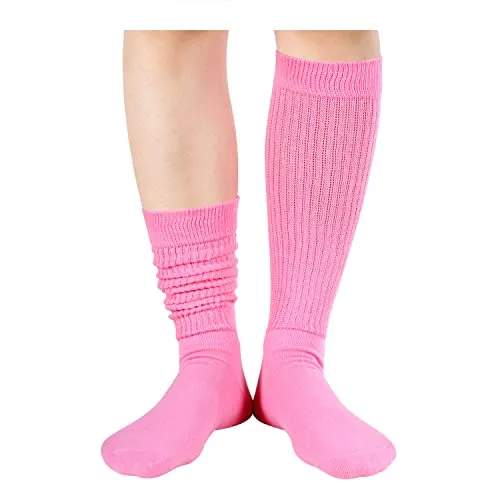 Novelty Pink Slouch Socks For Women, Pink Scrunch Socks For Girls, Cotton Long Tall Tube Socks, Fashion Vintage 80s Gifts, 90s Gifts, Women's Pink Socks