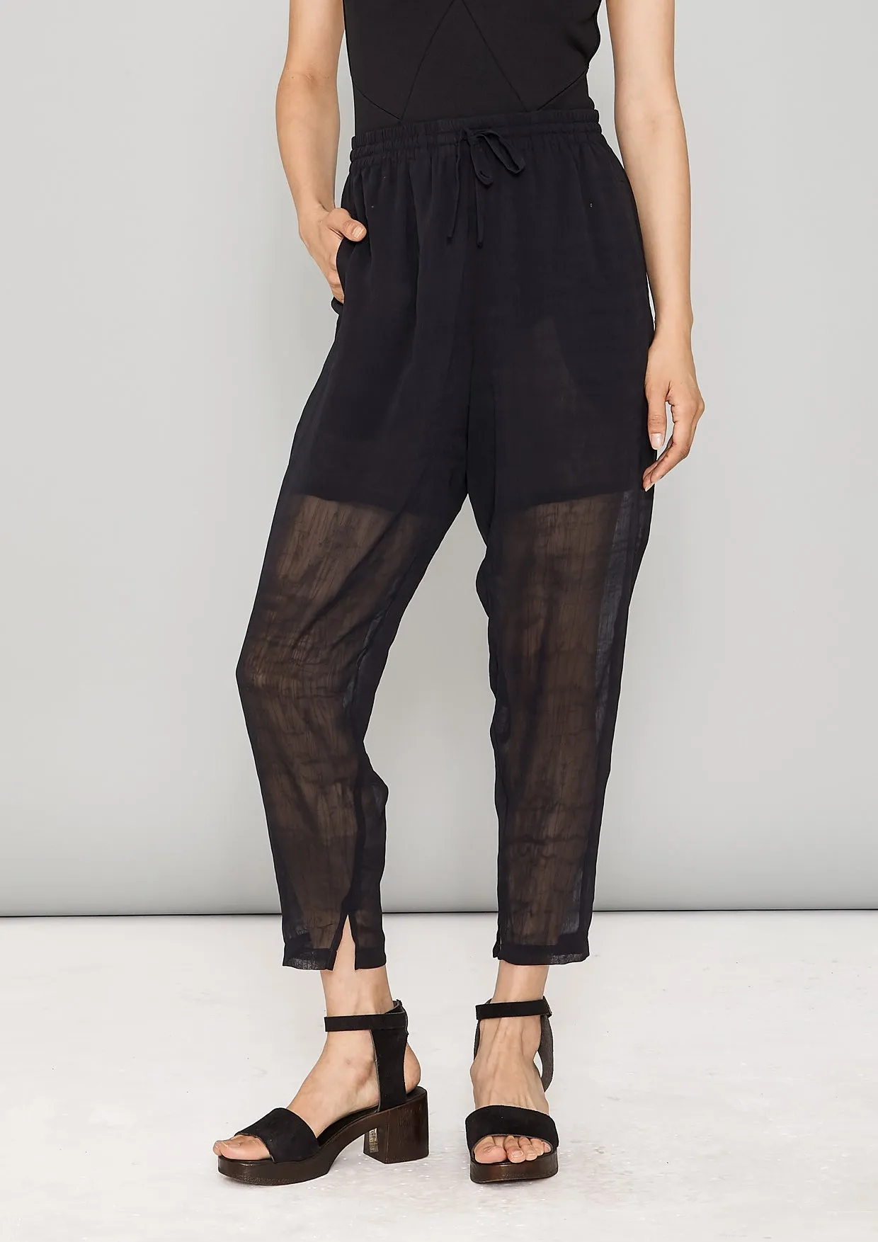 PANTS LOOSE ELASTIC- CHAIN SMOKE GEORGETTE black