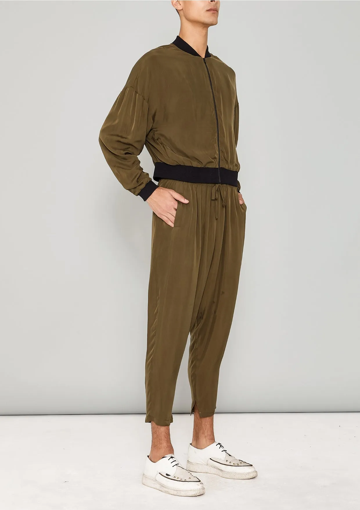 PANTS LOOSE ELASTIC- CUPRO BIAS khaki