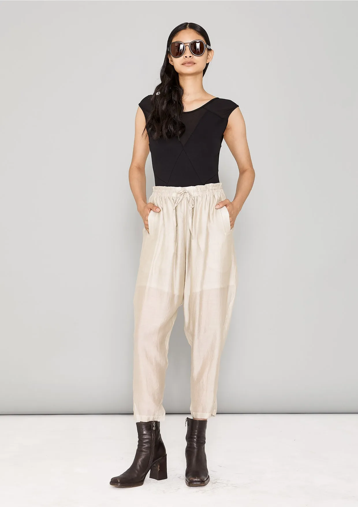 PANTS LOOSE ELASTIC - SILKY TENCEL LIGHT creme