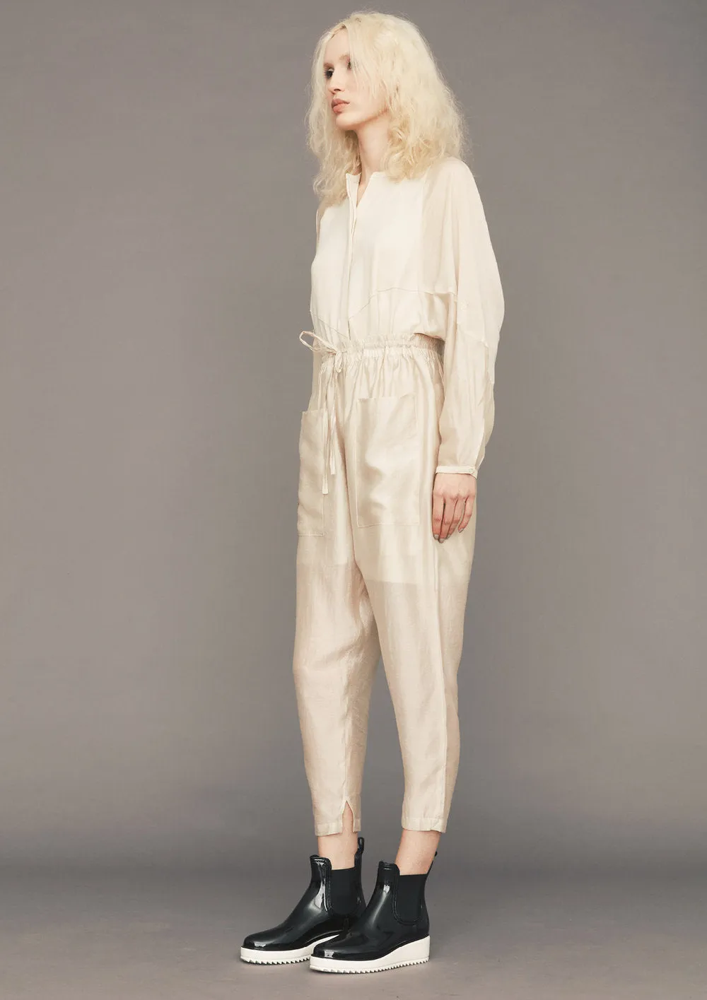 PANTS LOOSE ELASTIC - SILKY TENCEL LIGHT creme