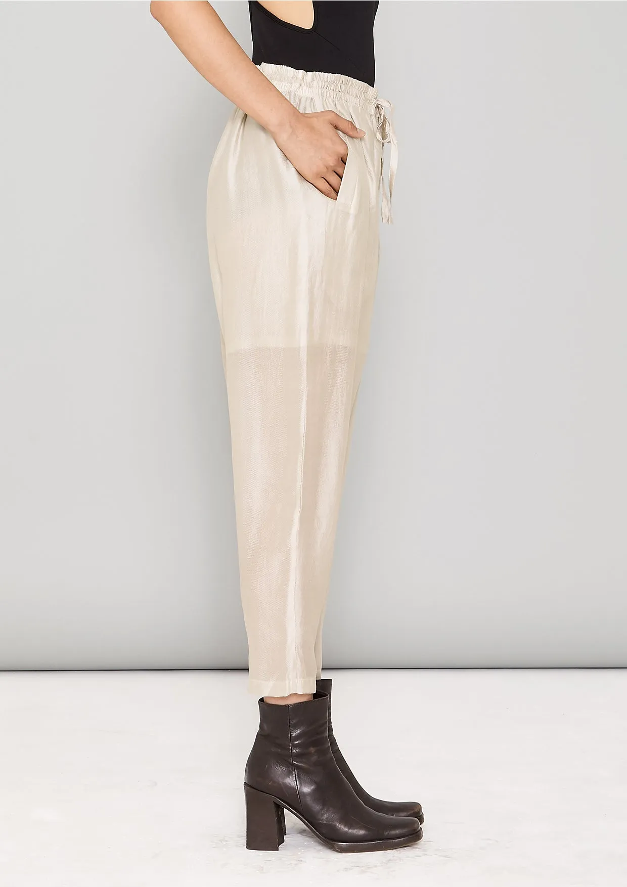 PANTS LOOSE ELASTIC - SILKY TENCEL LIGHT creme