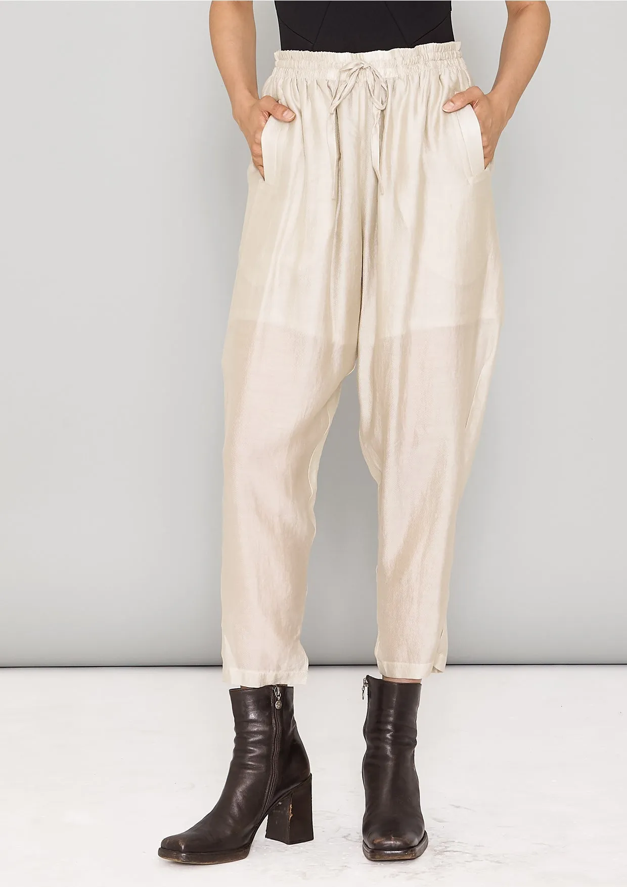 PANTS LOOSE ELASTIC - SILKY TENCEL LIGHT creme